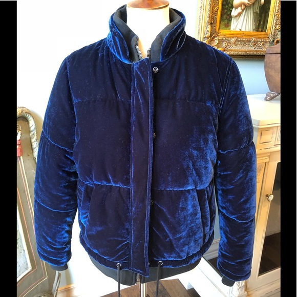 Topshop Womens Sz 2 Blue Velvet Bomber 